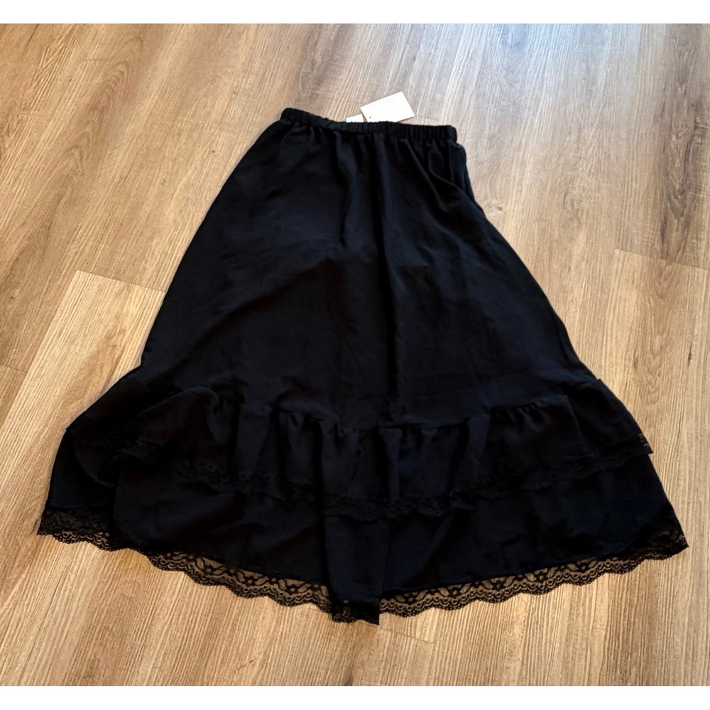 Verdusa Black Maxi Skirt High Low Asymmetrical Lace Trim Ruffle Gothic Boho - S - Picture 11 of 11